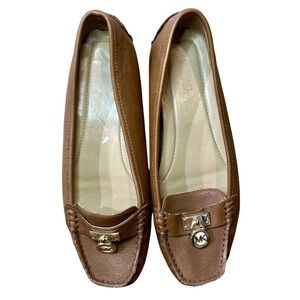 Michael Kors Leather Loafers Brown Gold Logo Charm Size 8.5